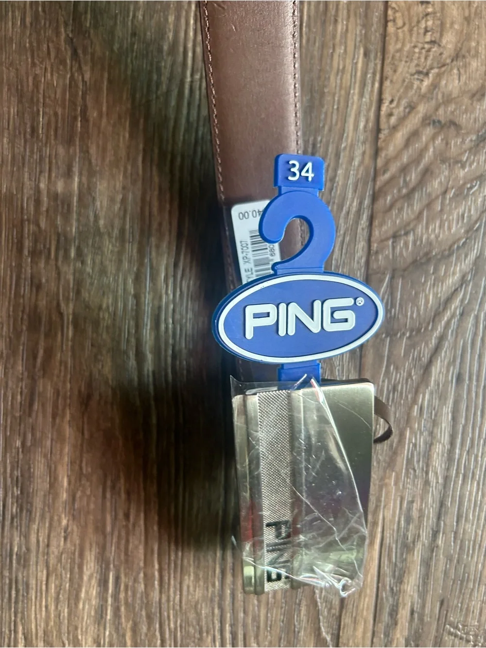 PING Brown Leather Belt with Brushed Silver Buckle - Golf Size 34